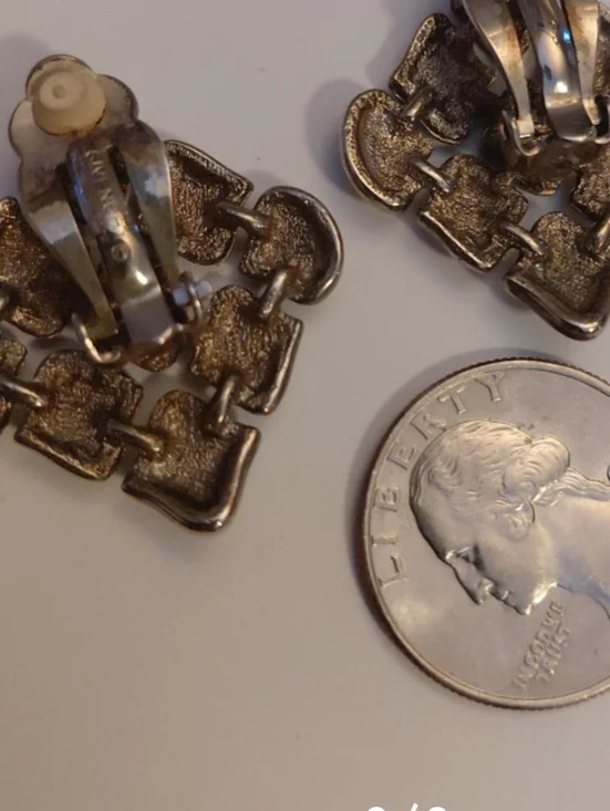 Givenchy Metallic Gunmetal Mosaic Clip-On Earrings - Picture 3 of 3